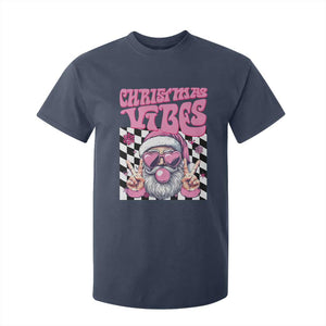 Funny Pink Santa Christmas T Shirt For Kid Christmas Vibes Checkboard TS11 Navy Print Your Wear