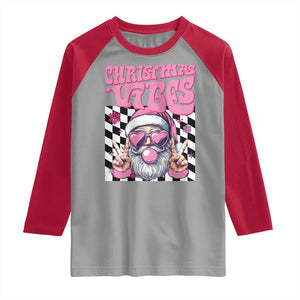 Funny Pink Santa Christmas Raglan Shirt Christmas Vibes Checkboard TS11 Sport Gray Red Print Your Wear