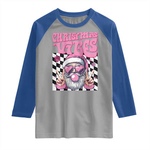 Funny Pink Santa Christmas Raglan Shirt Christmas Vibes Checkboard TS11 Sport Gray Royal Print Your Wear