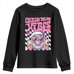 Funny Pink Santa Christmas Youth Sweatshirt Christmas Vibes Checkboard TS11 Black Print Your Wear