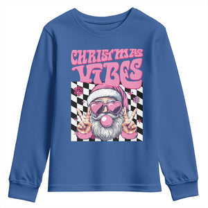 Funny Pink Santa Christmas Youth Sweatshirt Christmas Vibes Checkboard TS11 Royal Blue Print Your Wear