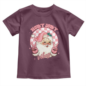 Funny Christmas Baby Shirt Holly Jolly Vibes Retro Pink Santa TS11 Maroon Print Your Wear