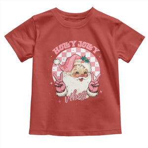 Funny Christmas Baby Shirt Holly Jolly Vibes Retro Pink Santa TS11 Red Print Your Wear