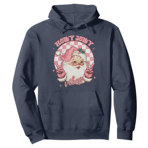 Funny Christmas Hoodie Holly Jolly Vibes Retro Pink Santa TS11 Navy Print Your Wear