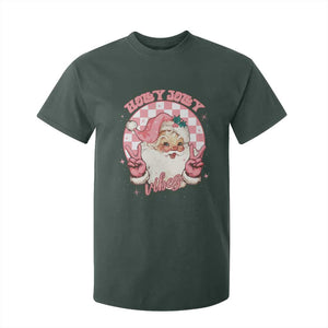 Funny Christmas T Shirt For Kid Holly Jolly Vibes Retro Pink Santa TS11 Dark Forest Green Print Your Wear