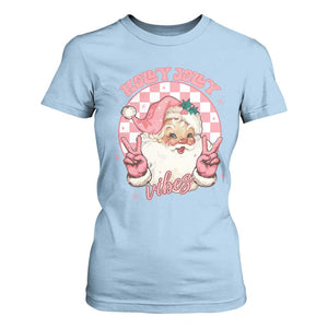 Funny Christmas T Shirt For Women Holly Jolly Vibes Retro Pink Santa TS11 Light Blue Print Your Wear