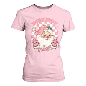 Funny Christmas T Shirt For Women Holly Jolly Vibes Retro Pink Santa TS11 Light Pink Print Your Wear