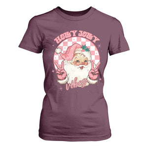 Funny Christmas T Shirt For Women Holly Jolly Vibes Retro Pink Santa TS11 Maroon Print Your Wear