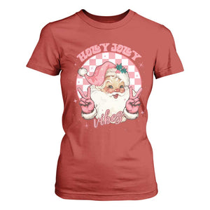 Funny Christmas T Shirt For Women Holly Jolly Vibes Retro Pink Santa TS11 Red Print Your Wear