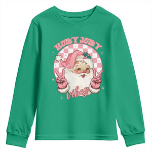 Funny Christmas Youth Sweatshirt Holly Jolly Vibes Retro Pink Santa TS11 Irish Green Print Your Wear