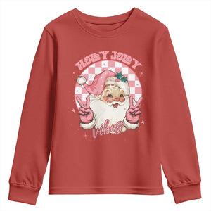 Funny Christmas Youth Sweatshirt Holly Jolly Vibes Retro Pink Santa TS11 Red Print Your Wear