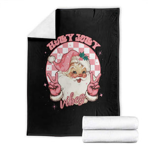 Funny Christmas Throw Blanket Holly Jolly Vibes Retro Pink Santa TS11 Black Print Your Wear