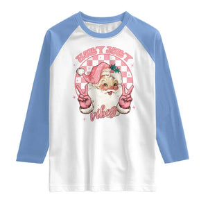 Funny Christmas Raglan Shirt Holly Jolly Vibes Retro Pink Santa TS11 White Carolina Blue Print Your Wear