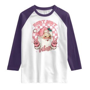 Funny Christmas Raglan Shirt Holly Jolly Vibes Retro Pink Santa TS11 White Purple Print Your Wear