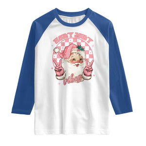 Funny Christmas Raglan Shirt Holly Jolly Vibes Retro Pink Santa TS11 White Royal Print Your Wear