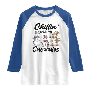 Funny Christmas Raglan Shirt Chilln' With My Snowmies Plaid Snowman TS11 White Royal Print Your Wear