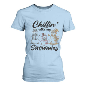 Funny Christmas T Shirt For Women Chilln' With My Snowmies Plaid Snowman TS11 Light Blue Print Your Wear