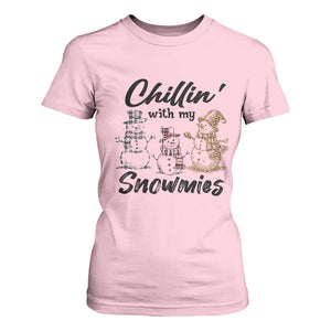 Funny Christmas T Shirt For Women Chilln' With My Snowmies Plaid Snowman TS11 Light Pink Print Your Wear