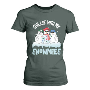 Funny Christmas Snowman T Shirt For Women Chillin' With My Snowmies Squad TS11 Dark Forest Green Print Your Wear