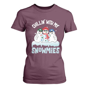 Funny Christmas Snowman T Shirt For Women Chillin' With My Snowmies Squad TS11 Maroon Print Your Wear