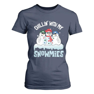 Funny Christmas Snowman T Shirt For Women Chillin' With My Snowmies Squad TS11 Navy Print Your Wear