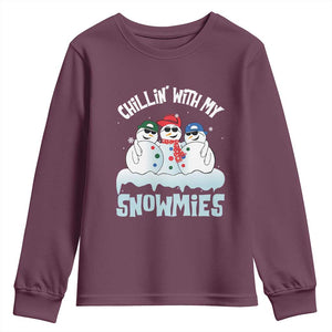 Funny Christmas Snowman Youth Sweatshirt Chillin' With My Snowmies Squad TS11 Maroon Print Your Wear