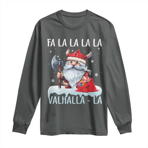 Viking Christmas Long Sleeve Shirt Fa La La La Valhalla La Viking Santa Gnome TS11 Dark Heather Print Your Wear