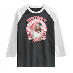 Funny Pink Christmas Retro Black Santa Raglan Shirt Holly Jolly Vibes TS11 Black White Print Your Wear