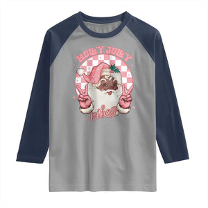 Funny Pink Christmas Retro Black Santa Raglan Shirt Holly Jolly Vibes TS11 Sport Gray Navy Print Your Wear