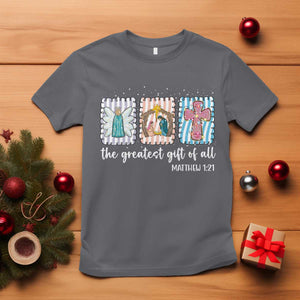 Christian Christmas T Shirt The Greatest Gift Of All Jesus Nativity Scene TS11 Charcoal Print Your Wear