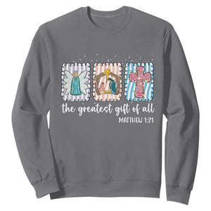 Christian Christmas Sweatshirt The Greatest Gift Of All Jesus Nativity Scene TS11 Charcoal Print Your Wear