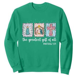 Christian Christmas Sweatshirt The Greatest Gift Of All Jesus Nativity Scene TS11 Irish Green Print Your Wear