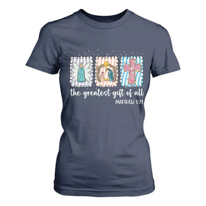 Christian Christmas T Shirt For Women The Greatest Gift Of All Jesus Nativity Scene TS11 Navy Print Your Wear