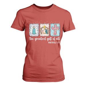 Christian Christmas T Shirt For Women The Greatest Gift Of All Jesus Nativity Scene TS11 Red Print Your Wear