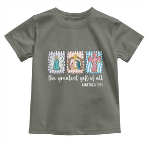 Christian Christmas Toddler T Shirt The Greatest Gift Of All Jesus Nativity Scene TS11 Military Green Print Your Wear