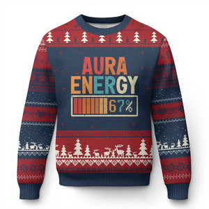 Funny Aura Energy At 67 Ugly Christmas Sweater Six Seven Meme Gen Alpha Slang TS11 Navy Red Print Your Wear