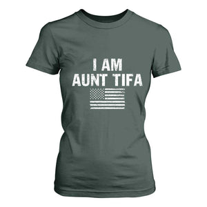 Funny I Am Aunt Tifa T Shirt For Women Political Satire Vintage American Flag TS11 Dark Forest Green Print Your Wear