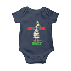 Funny Christmas Silly Goose Baby Onesie Got Too Silly Goose Pun Humor Xmas Tree TS11 Navy Print Your Wear