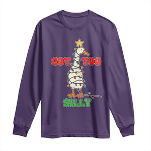 Funny Christmas Silly Goose Long Sleeve Shirt Got Too Silly Goose Pun Humor Xmas Tree TS11 Purple Print Your Wear