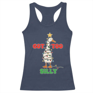 Funny Christmas Silly Goose Racerback Tank Top Got Too Silly Goose Pun Humor Xmas Tree TS11 Navy Print Your Wear