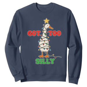 Funny Christmas Silly Goose Sweatshirt Got Too Silly Goose Pun Humor Xmas Tree TS11 Navy Print Your Wear