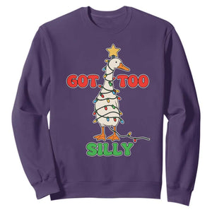 Funny Christmas Silly Goose Sweatshirt Got Too Silly Goose Pun Humor Xmas Tree TS11 Purple Print Your Wear