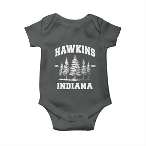 Funny Hawkins Sci Fi Lover Baby Onesie Indiana Strangers Pine Tree TS11 Dark Heather Print Your Wear