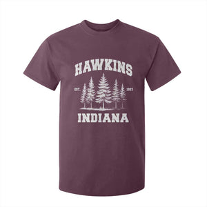 Funny Hawkins Sci Fi Lover T Shirt For Kid Indiana Strangers Pine Tree TS11 Maroon Print Your Wear