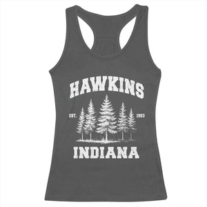 Funny Hawkins Sci Fi Lover Racerback Tank Top Indiana Strangers Pine Tree TS11 Dark Heather Print Your Wear