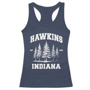 Funny Hawkins Sci Fi Lover Racerback Tank Top Indiana Strangers Pine Tree TS11 Navy Print Your Wear
