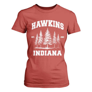 Funny Hawkins Sci Fi Lover T Shirt For Women Indiana Strangers Pine Tree TS11 Red Print Your Wear