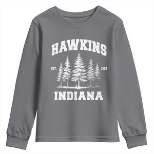 Funny Hawkins Sci Fi Lover Youth Sweatshirt Indiana Strangers Pine Tree TS11 Charcoal Print Your Wear
