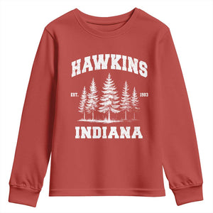 Funny Hawkins Sci Fi Lover Youth Sweatshirt Indiana Strangers Pine Tree TS11 Red Print Your Wear