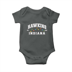 Funny Stranger Christmas Baby Onesie Hawkins Xmas Lights TS11 Dark Heather Print Your Wear